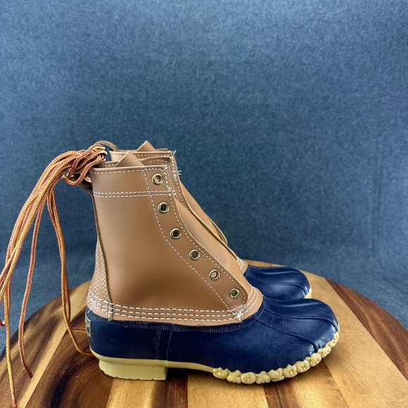 L.L. Bean Shoes - LL Bean Womens 6M Boots Duck 8" Leather Waterproof Rain Brown Blue USA 212880